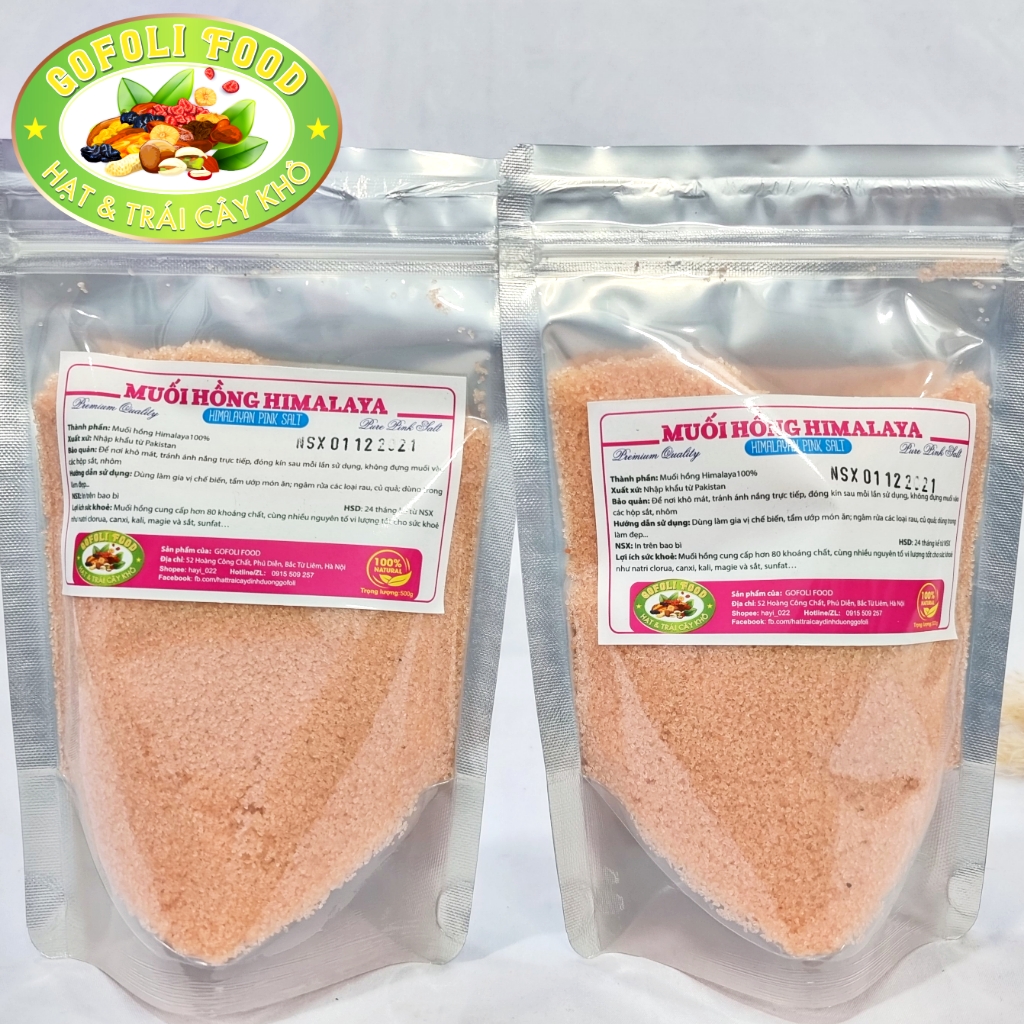 Muối hồng Himalaya mịn GOFOLI/ muối hồng himas 500g, ăn kiêng, nấu ăn, ngâm chân, 100% tự nhiên/ Himalayan pink salt, organic, pure, hand-mined