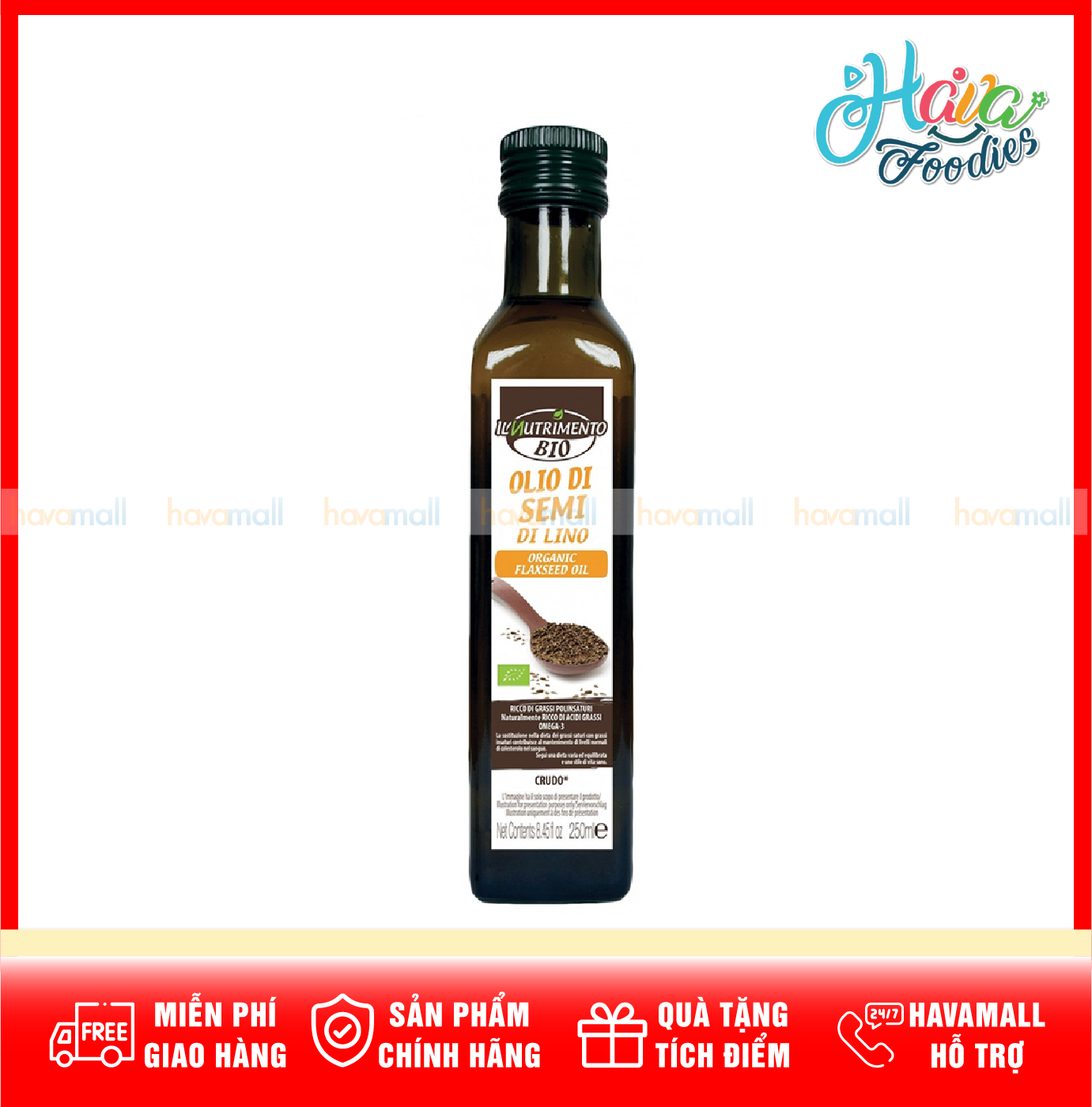 Dầu hạt lanh hữu cơ ép thô il’nutrimento 250ml – organic flaxseed oil