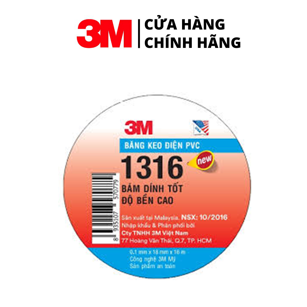 [5 Cuộn] Băng Keo Điện 3M PVC 1316, Màu Xanh, Khổ 18mm x 16m x 0.1mm