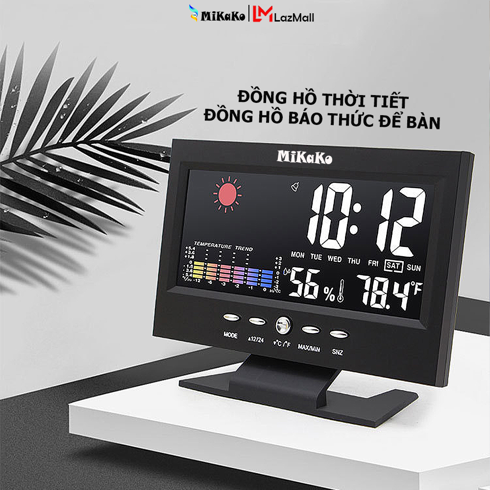 Đồng hồ thời tiết mikako để bàn báo thức cảm ứng âm thanh trang trí bàn làm việc