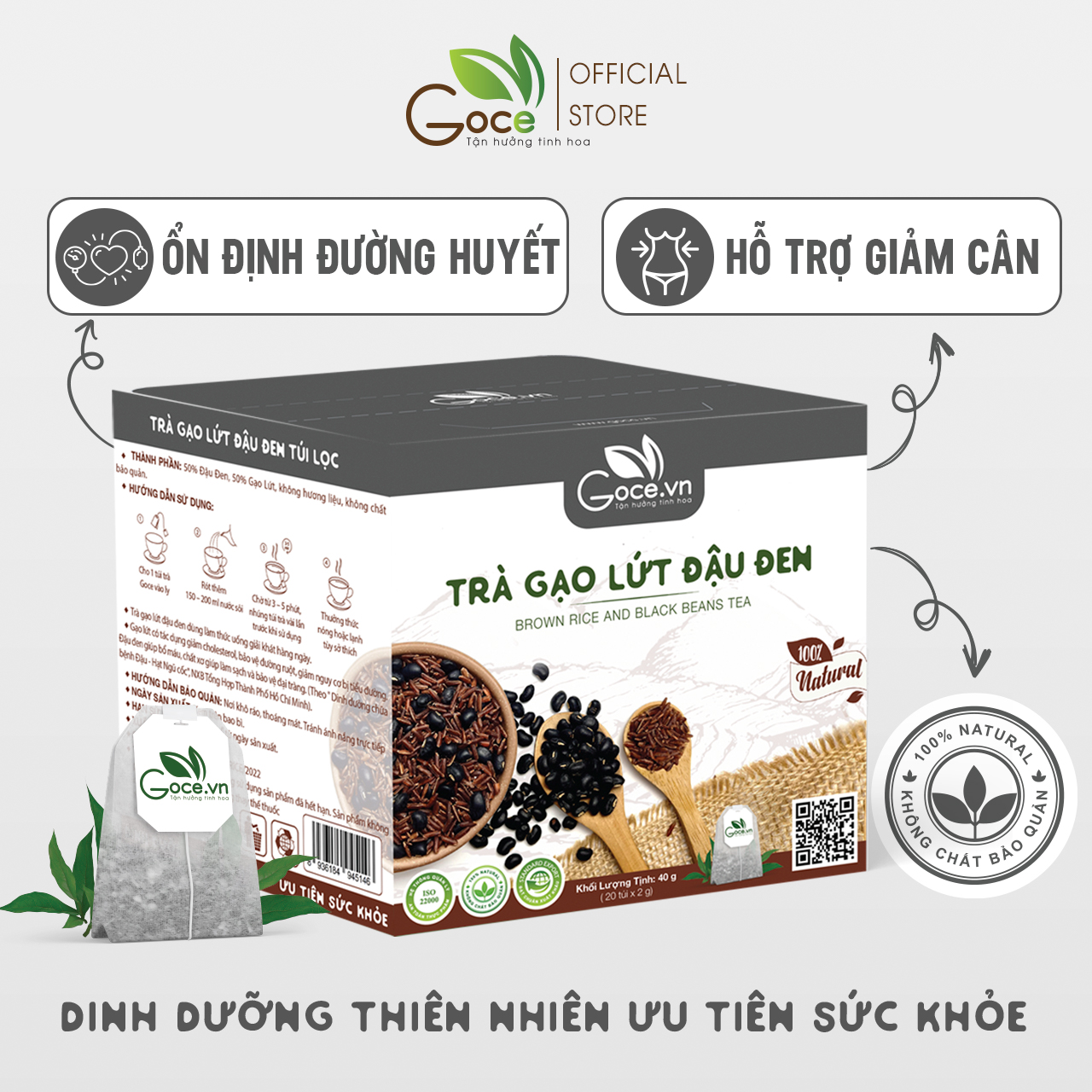 Trà gạo lứt đậu đen túi lọc Goce - Ổn định đường huyết