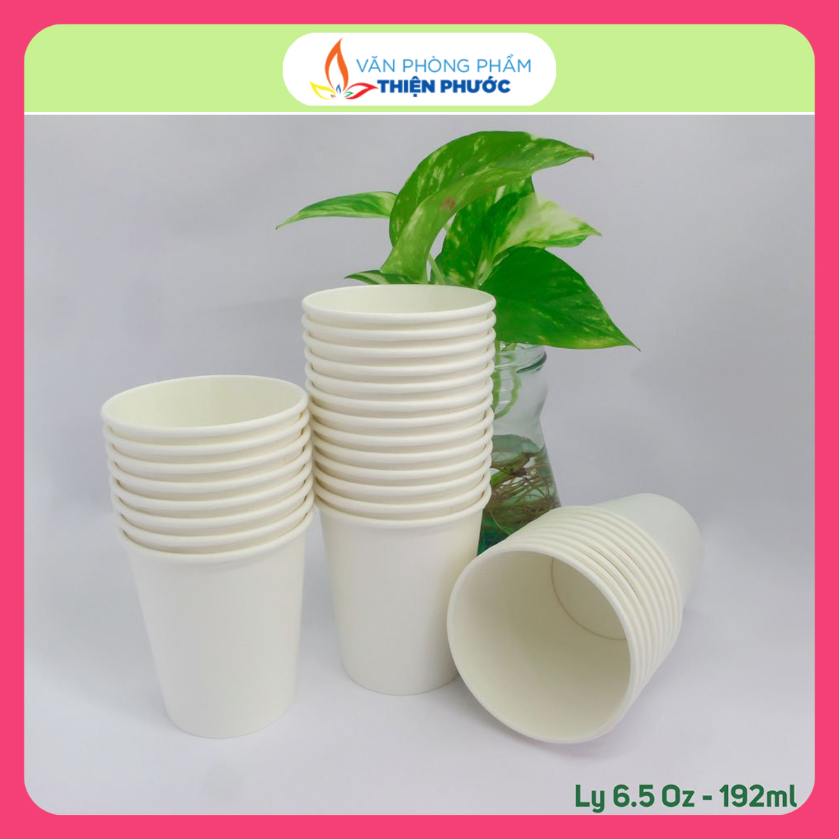 Lốc 50 ly giấy nhỏ cao cấp 6.5oz dung tích 192ml thiện phước