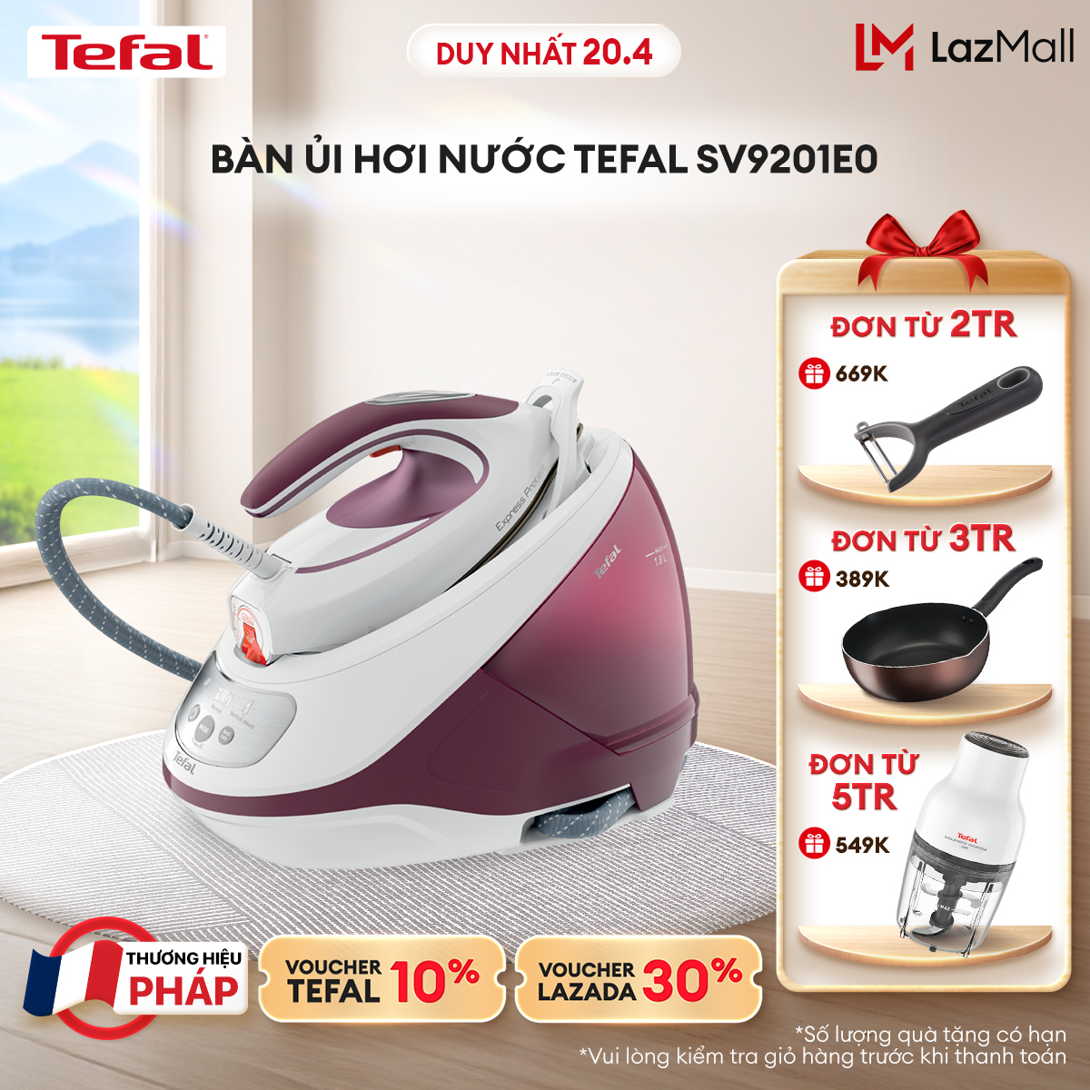 [NHẬP MÃ TEFALOFF30T4 GIẢM 30%] Bàn ủi hơi nước Tefal SV9201E0