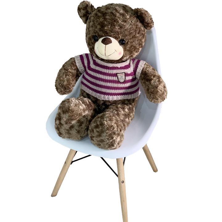 Gấu bông cao cấp teddy áo len sọc đỏ màu nâu size 80cm hàng vnxk