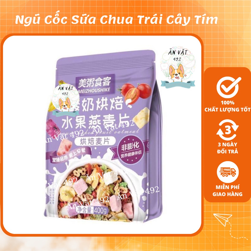 Ngũ cốc giảm cân ăn kiêng sữa chua mix hạt hoa quả tím 400g, ngũ cốc yến mạch ăn kiêng mix hạt - ăn vặt 492