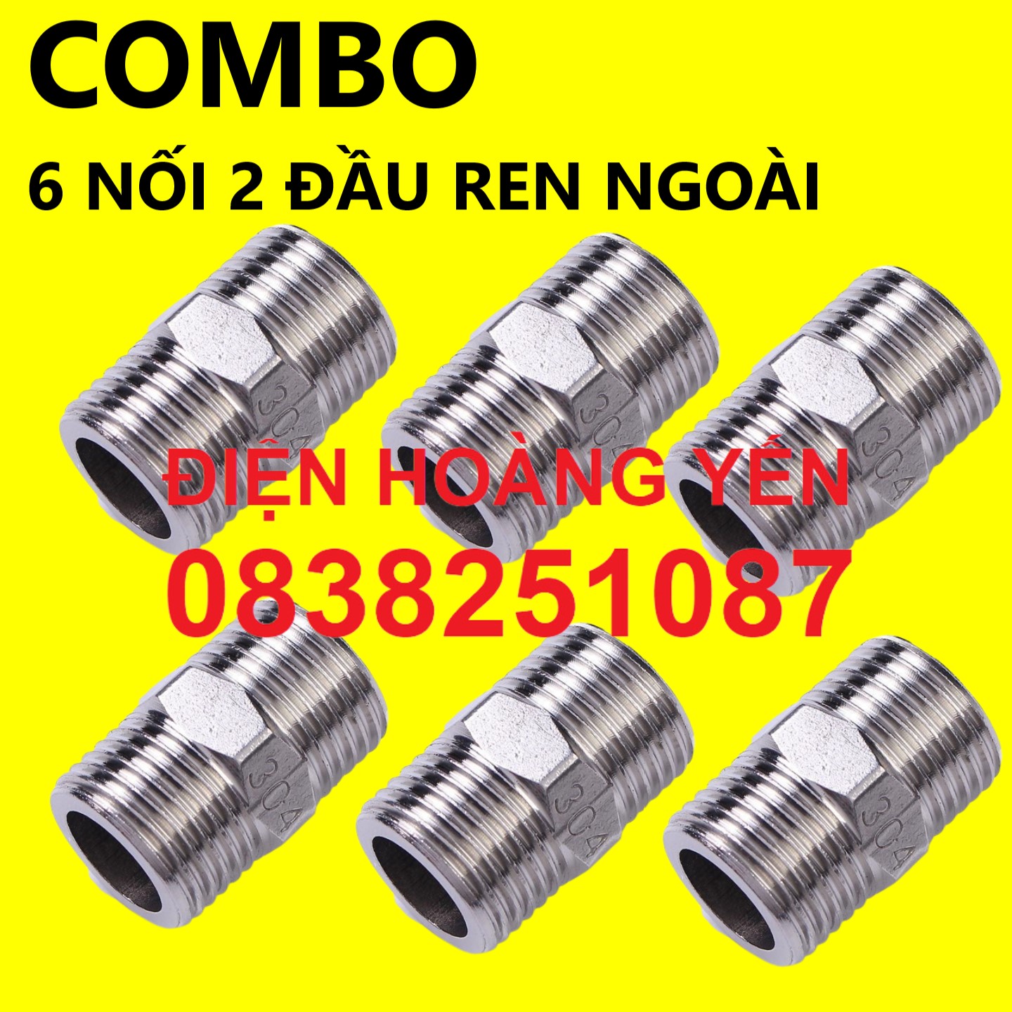 [HCM]Combo 6 chiếc Nối 2 đầu ren ngoài inox ( Kép nối inox Ren 1/2 ) 21mm