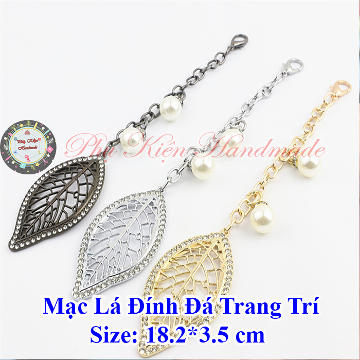 Mạc lá đính đá trang trí túi xách