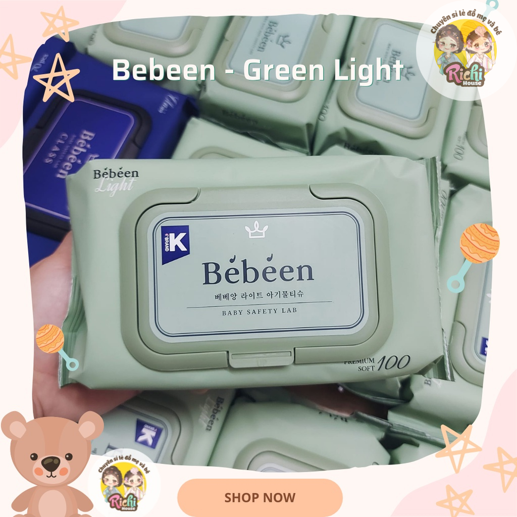 Thùng - Khăn giấy Hàn Quốc Bebeen Green Light - 100 tờ 3 lớp - Hàng