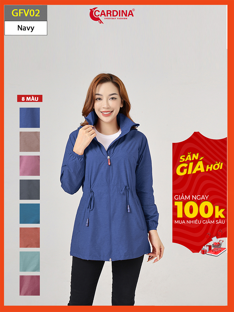 Áo khoác gió nữ 𝐂𝐀𝐑𝐃𝐈𝐍𝐀 hai lớp vải gió xước dáng dài lót lưới cao cấp siêu nhẹ cản gió ngăn bụi chống thấm nước GFV