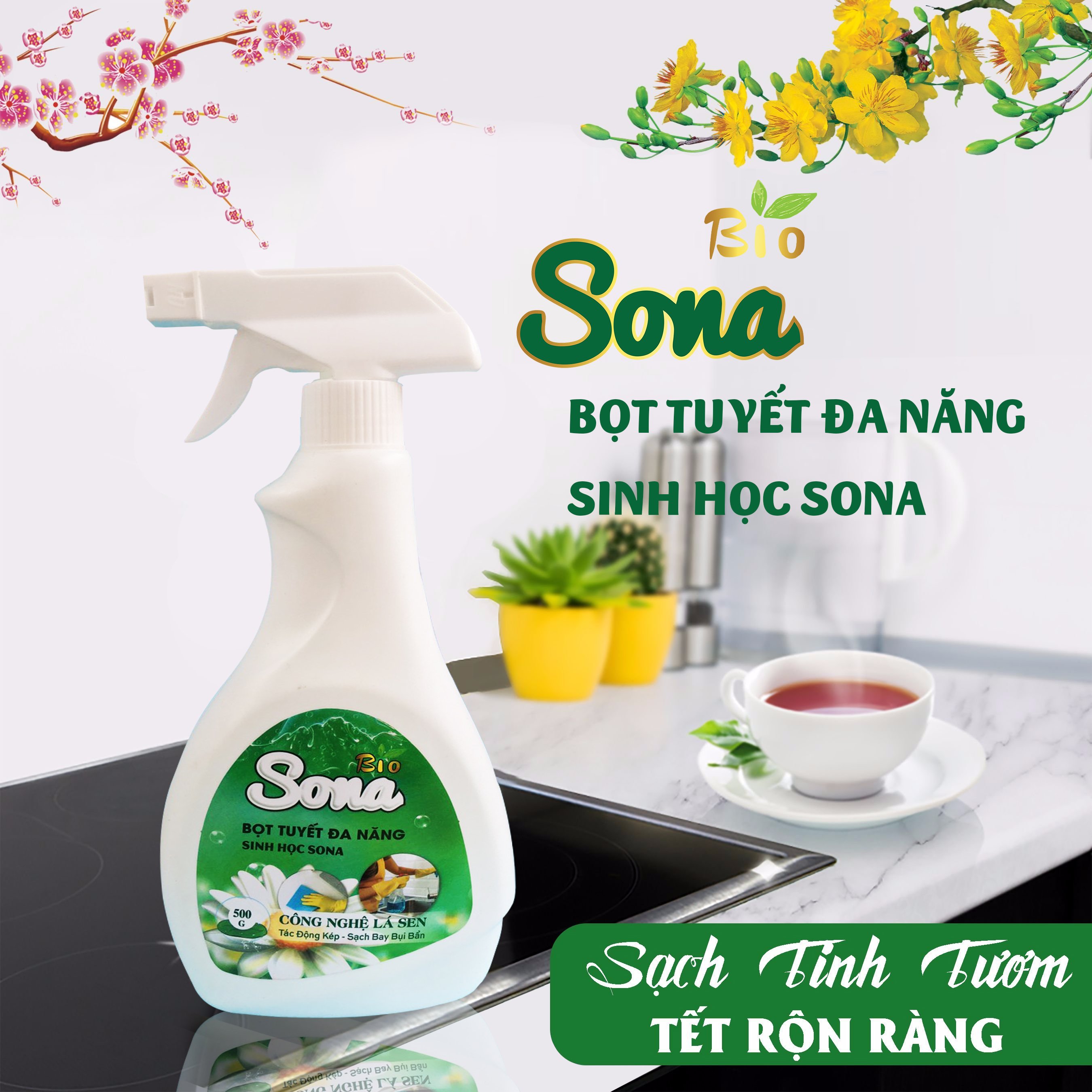 Chai xịt tẩy rửa lau chùi nhà bếp sona-500g- đánh bay mọi vết bẩn - dung dịch chùi rửa lau dọn đồ dùng nhà bếp nhà tắm, và các loại bề mặt