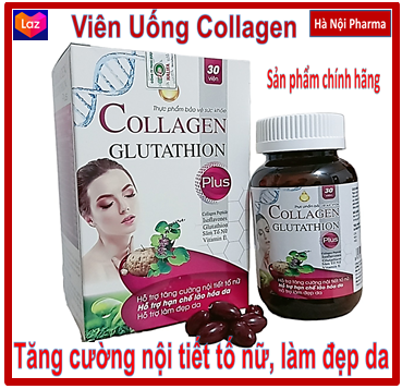 Viên Uống Đẹp Da Collagen Glutathion Plus, Giúp Tăng Cường Nội Tiết Tố Nữ, Hạn Chế lão Hóa Da, Giảm Nám, Nếp Nhăn, Sạm Da, Giúp Da Luôn Trắng Sáng, Thành Phần Chính Từ Collagen, Glutathion, Bột Lô Hội, Vitamin E...Hà Nội Pharma