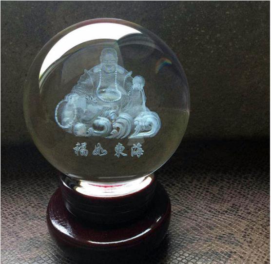 Quả Cầu Pha Lê 3D Phong Thủy Chạm Khắc Âm _Tặng Kèm Đế Gỗ