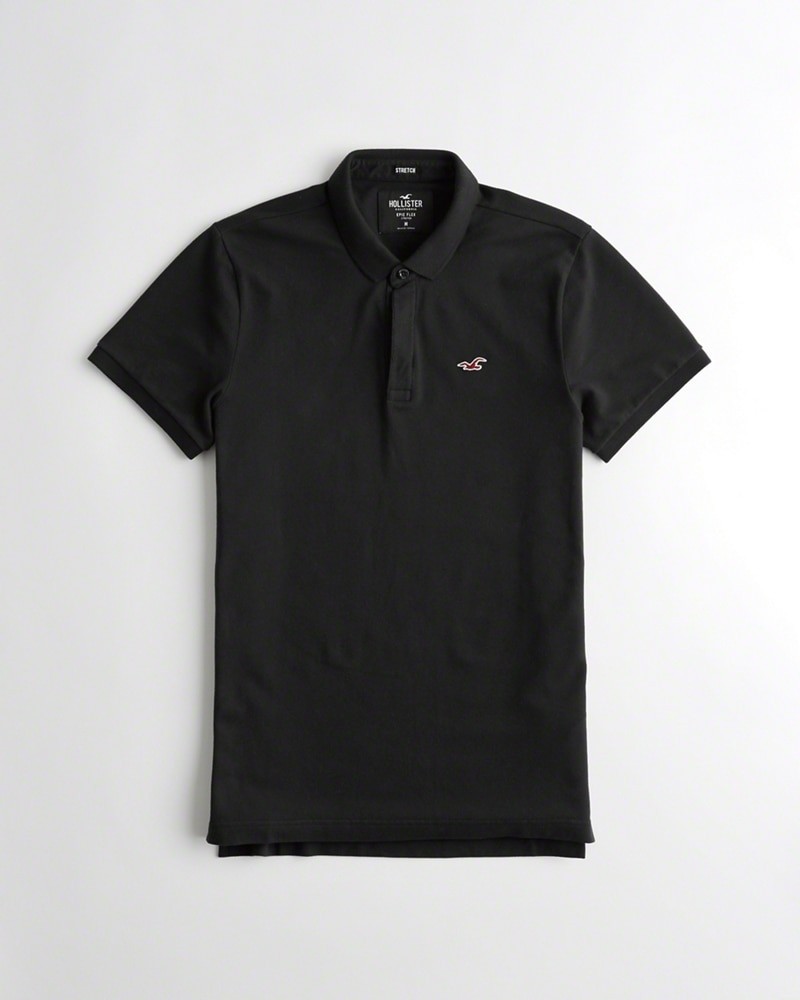 Áo thun nam cổ bẻ Hollister HOL-PO167 Stretch Shrunken Collar Slim Fit Polo Black