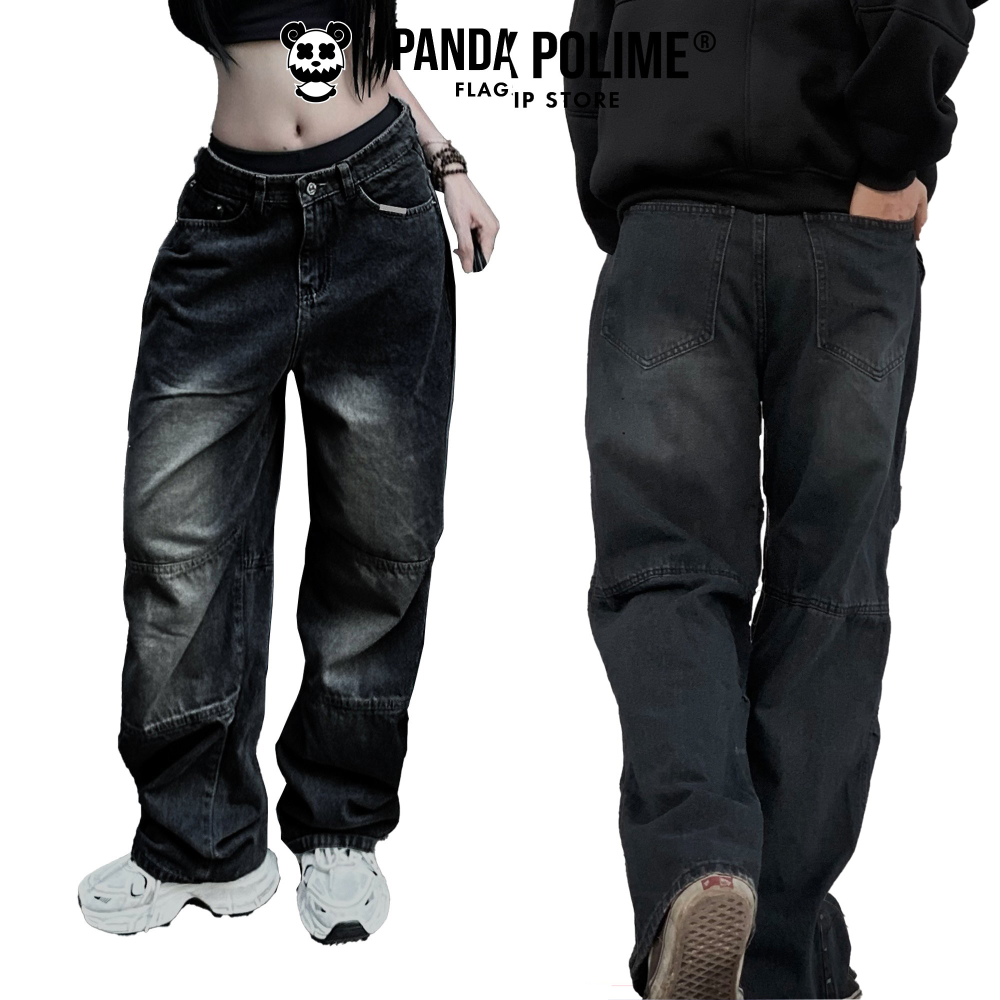 Quần jean ống rộng nam nữ cạp cao retro quần bò denim hiphop baggy dáng suông bigsize cặp đôi local brand PANDAX POLIME