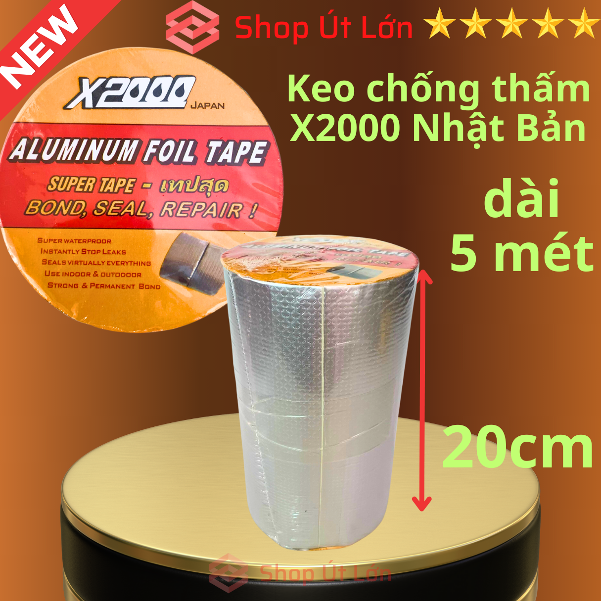 Băng keo chống thấm 20cm x2000 nhật bản siêu dính - băng dính chống thấm nước chống dột mái tôn, dán tường