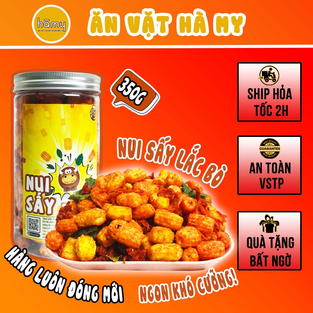 Nui sấy giòn lắc khô bò loại 1 hũ 350g đồ ăn vặt Hà My
