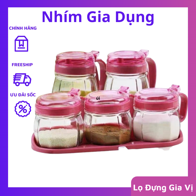Lọ đựng gia vị thuỷ tinh , hũ đựng gia vị combo 5 món dụng cụ nhà bếp