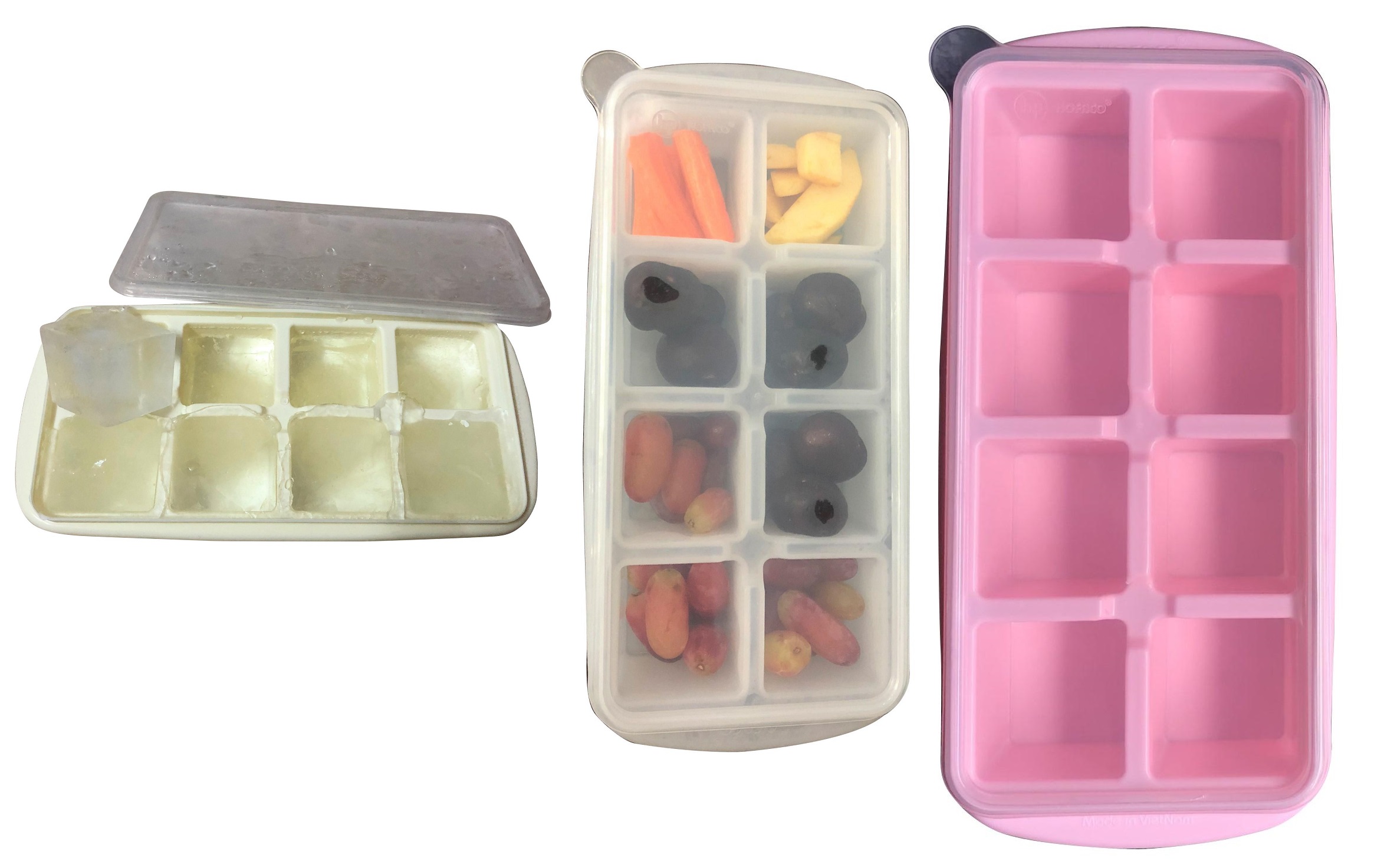Combo 3 khay đựng thức ăn dặm, trái cây, làm đá 8 viên có nắp đậy tiện ích