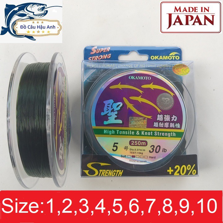 Cước câu cá Nhật Bản OKAMOTO 250m đủ size siêu bền, siêu rẻ  (cam kết đổi trả trong 2 tuần đầu)