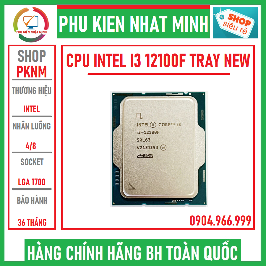 Cpu intel core i3 12100f socket lga 1700 tray new bh 36 tháng