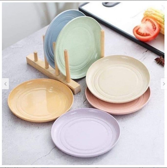 Set 6 đĩa nhựa lúa mạch 6 màu đựng thức ăn - bộ đĩa tròn lúa mạch nhỏ gọn, tiện lợi, an toàn cho sức khỏe