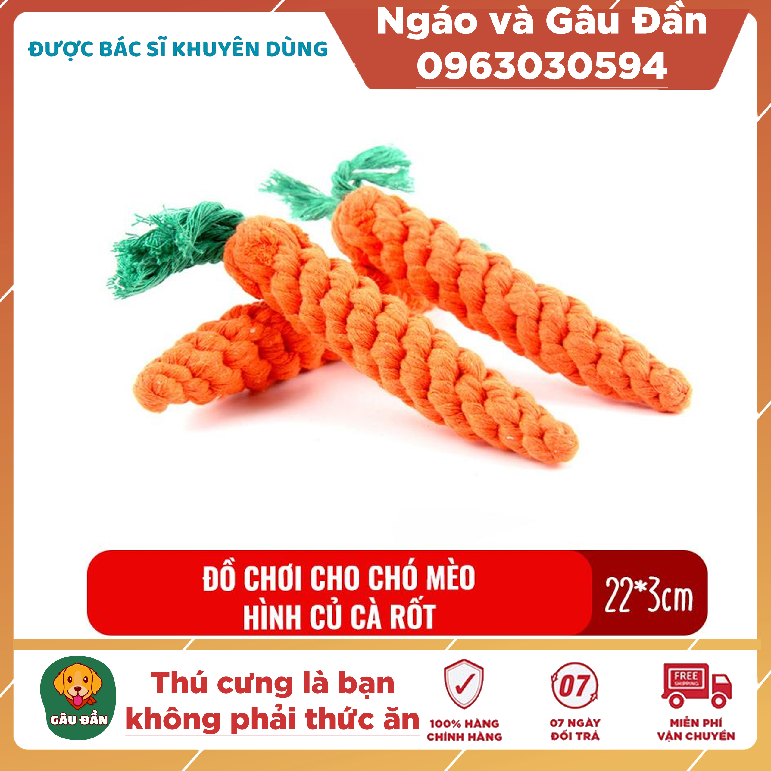 Đồ chơi cho chó mèo hình củ cà rốt chất liệu dây thừng
