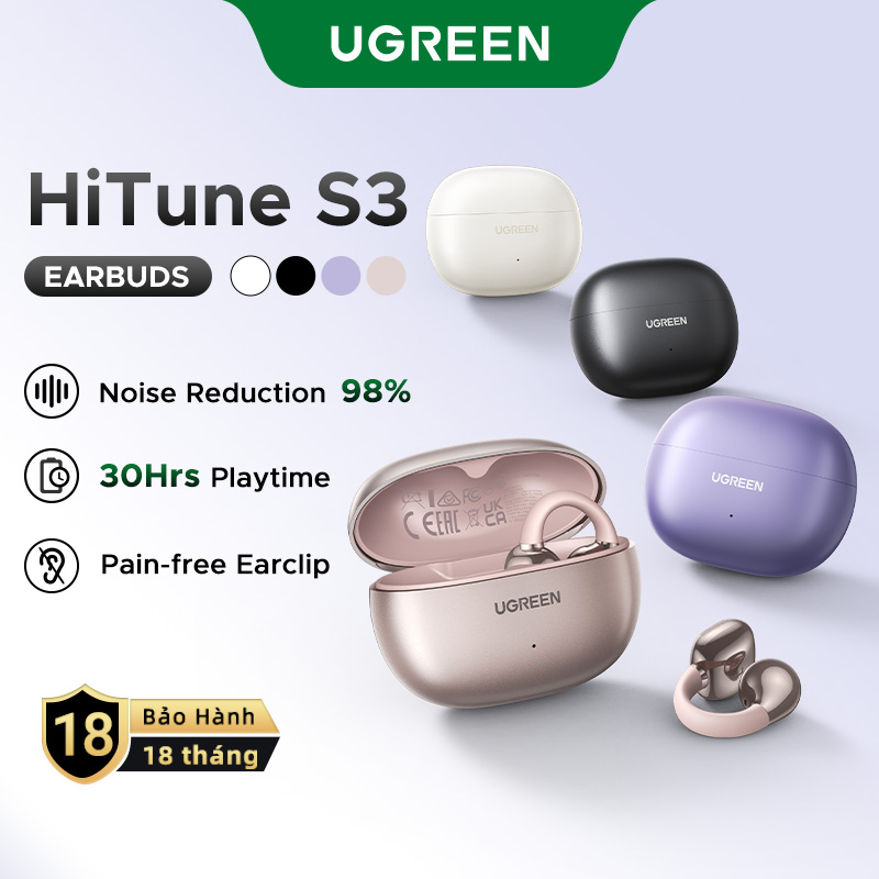  UGREEN Hitune S3 Mở Tai Nghe Bluetooth 5.4 Earphone Thiết Kế Kẹp Tai Tích Hợp Thoại HD & Khử Tiếng Ồn Khi Gọi Dành Cho Thể Thao for iPhone 15 Pro Max Samsung S24 S23 Ultra Model:45785 