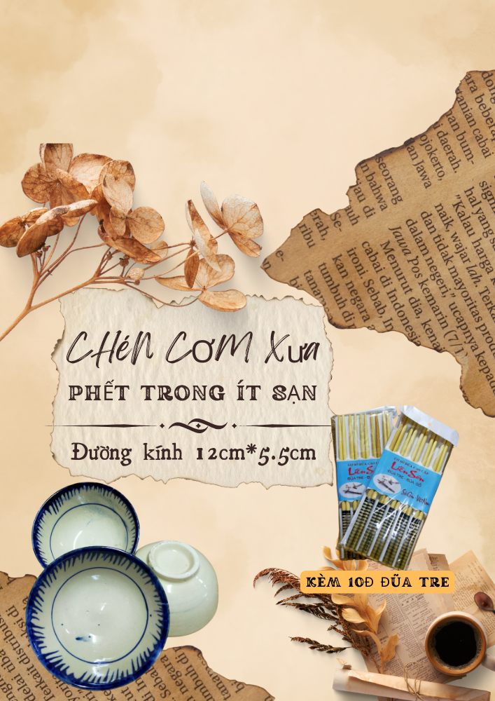 Bộ 10c chén cơm phết trong thủ công xưa ít sạn