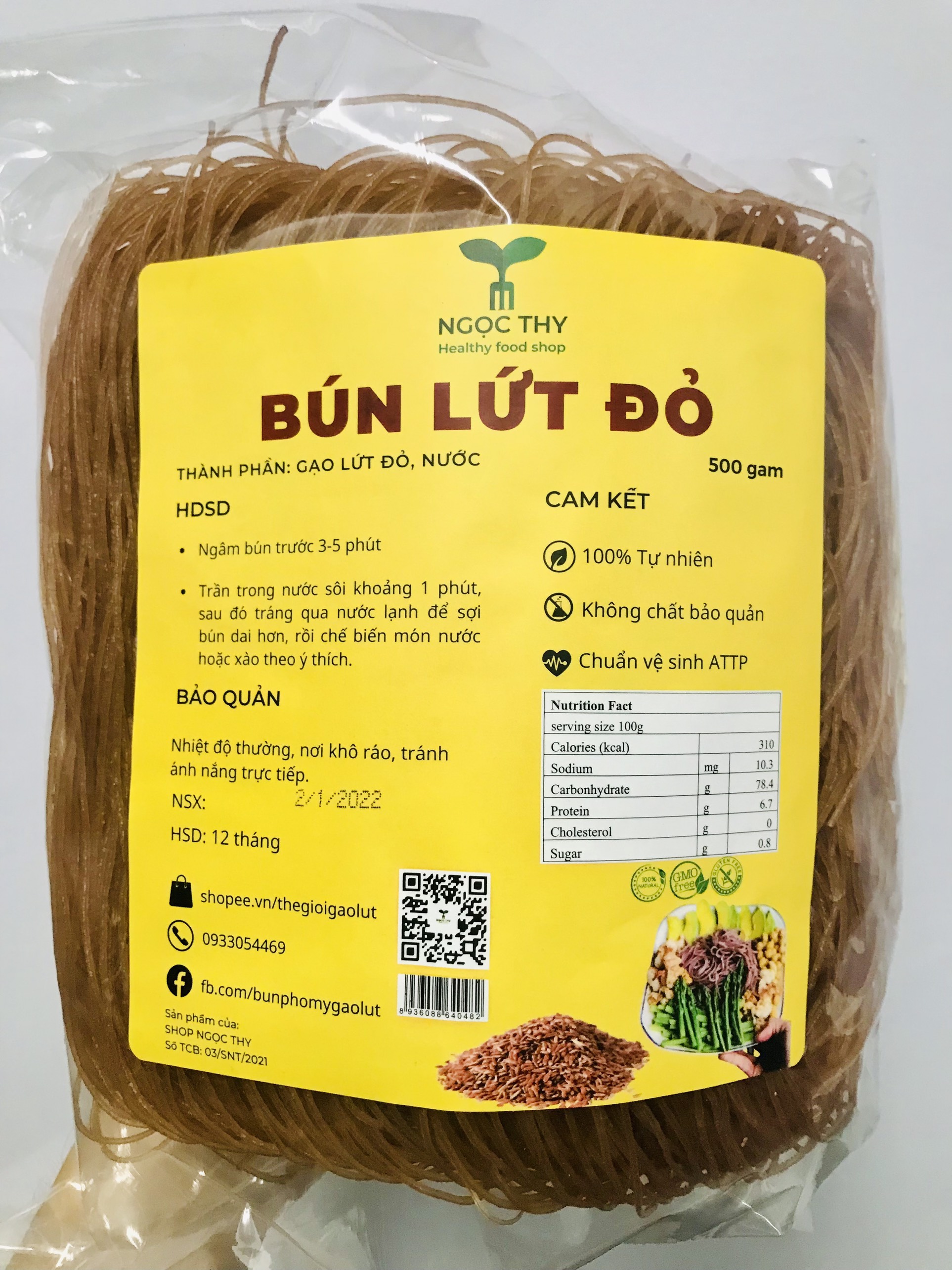 Bún gạo lứt ĐỎ ăn eatclean ăn kiêng gói 500gr