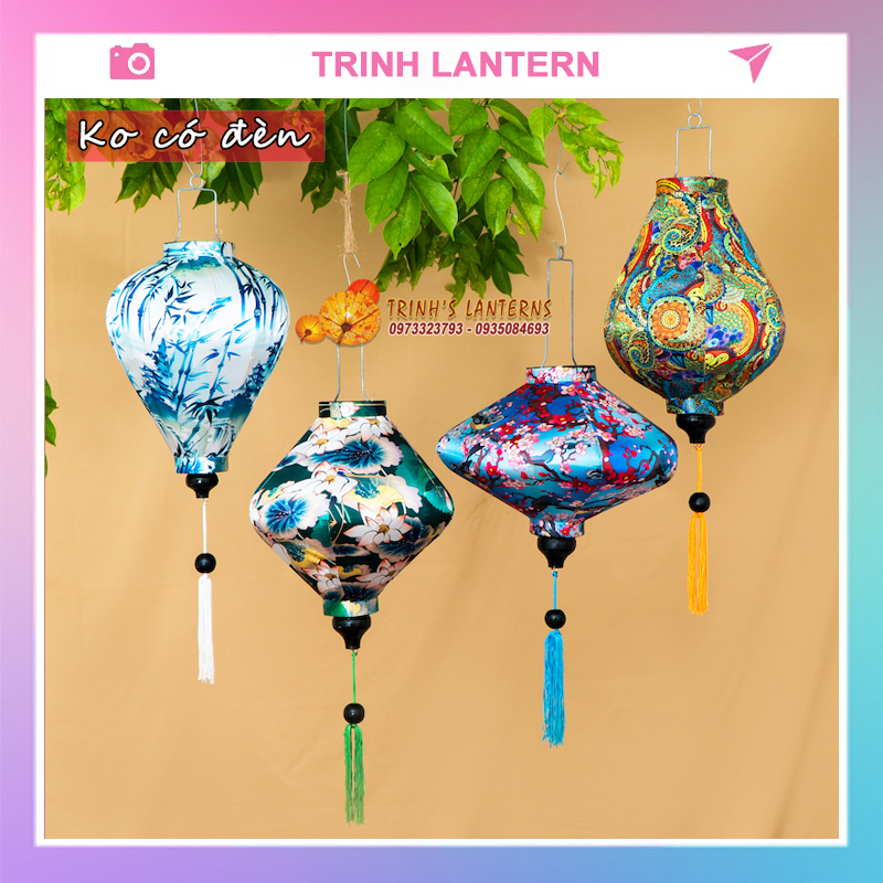 Đèn lồng hội an combo 4 đèn lồng vải phi họa tiết trang trí siêu đẹp, siêu bền