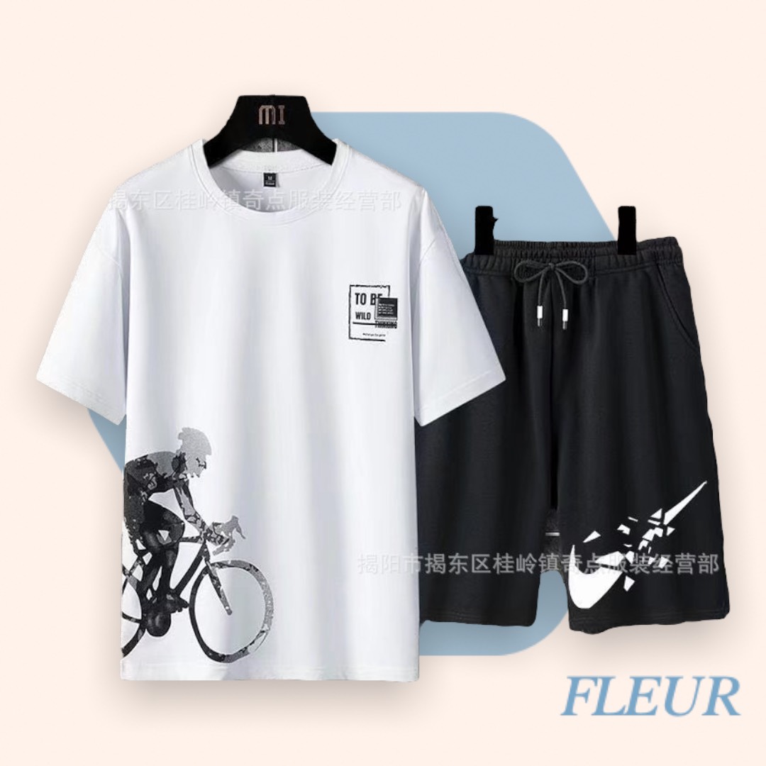 Set Bộ quần áo thể thao nam mẫu mới in hình chạy xe đạp trẻ trung chất thun mè co dãn thấm hút tốt
