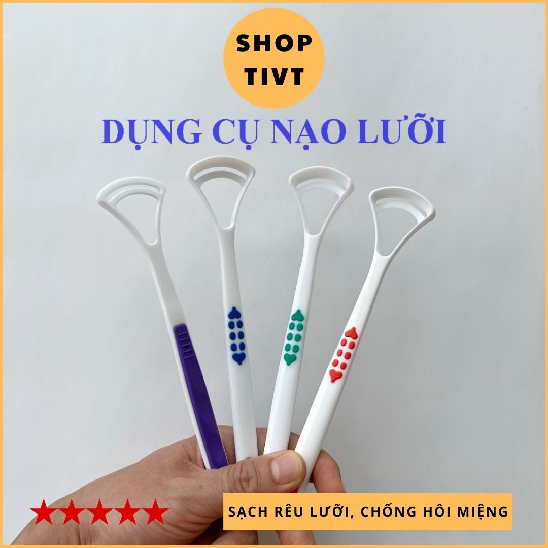 Que rơ lưỡi bằng nhựa, dụng cụ cạo, nạo, vệ sinh sạch rêu lưỡi, sạch khoang miệng, ngừa hơi thở hôi, nóng-TIVT