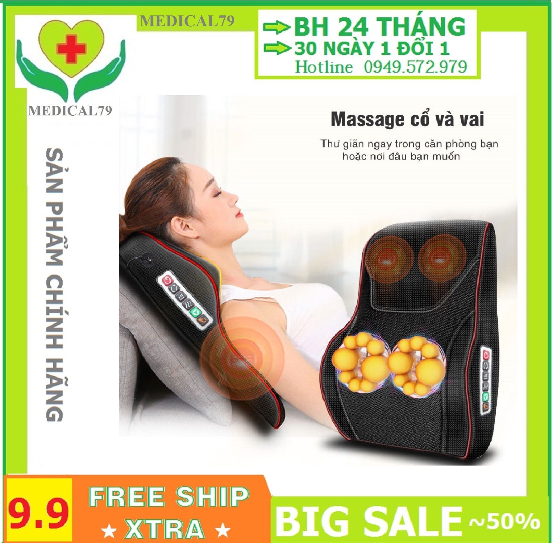 Gối massage cổ, gối mát xa lưng vai gáy rung xoay hồng ngoại cao cấp -hãng chính hãng freeship