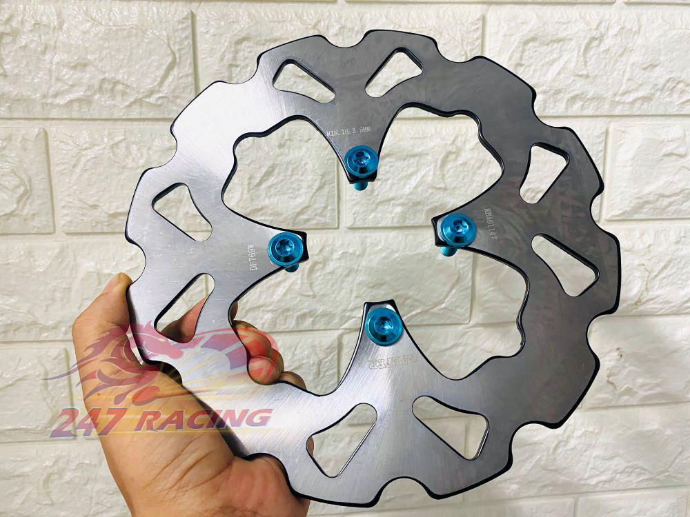 Combo Đĩa kiểu Bông phay CNC 220 tặng kèm 4 ốc đĩa Gr5 Titan Xanh lục bảo gắn xe máy Sirius,Wave,Exciter 135...