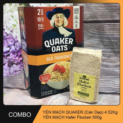 [HCM]Yến Mạch Quaker Oats loại cán dẹt hộp 452Kg - Nhập Khẩu Từ Mỹ ( tặng 0.5kg yến mạch hafer cán vỡ)