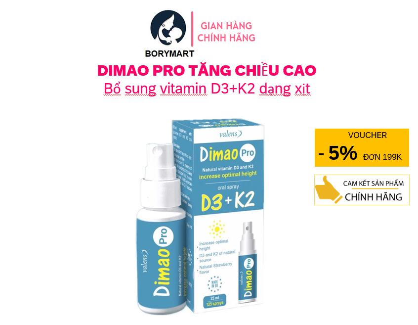 Dimao Pro - Vitamin D3K2 dạng xịt, tăng cường hấp thu canxi, vitamin d3 k2 dạng xịt Dimao pro