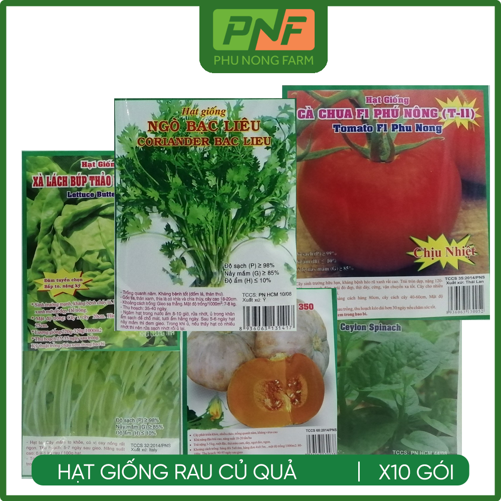 Combo 10 gói hạt giống trồng rau củ quả các loại tỉ lệ nảy mầm cao, kháng bệnh dễ trồng, trồng quanh năm - PhuNongFarm