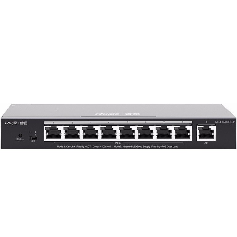 Switch mạng, bộ chia mạng kèm poe ruijie 9 cổng 1000 rg-es209gc-p, quản lý qua app