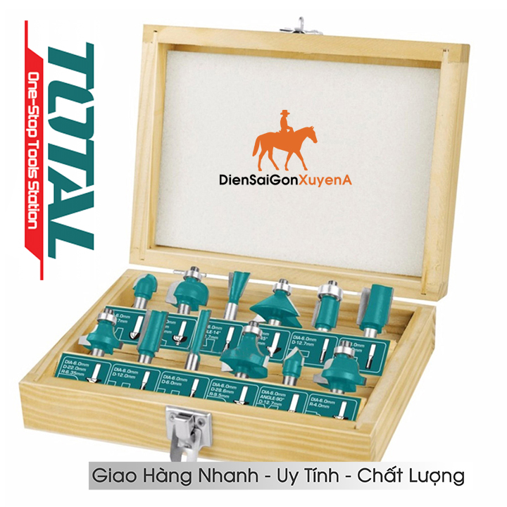 Bộ 12 mũi phay gỗ 6mm total tacsr0121 bộ mũi đa năng 12 món này có hầu hết các loại đầu cần thiết cho việc sử dụng của các bạn trong việc bo góc, chạy rãnh, viền bộ 12 mũi phay gỗ 6mm