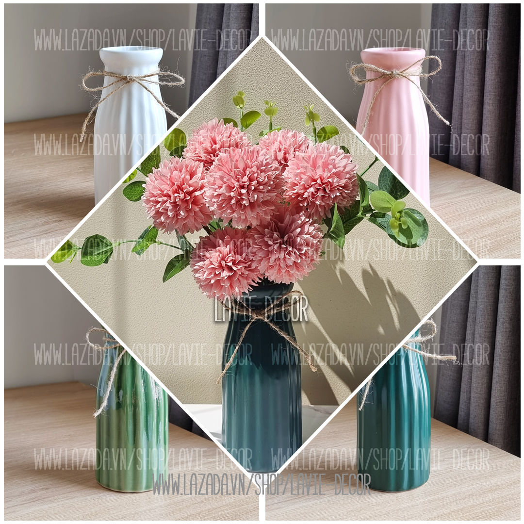 Lọ hoa gốm sứ men mát dáng chai sọc bé bát tràng