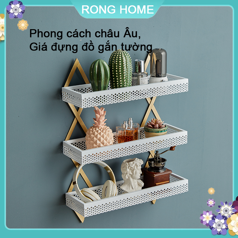 Sáng tạo kim cương treo tường trang trí Bắc Âu Nền nghệ thuật đơn giản Kệ treo tường Kệ sắt treo tường，Kệ treo tường，Kệ trang trí treo tường，Kệ treo tường decor，kệ treo tường gỗ