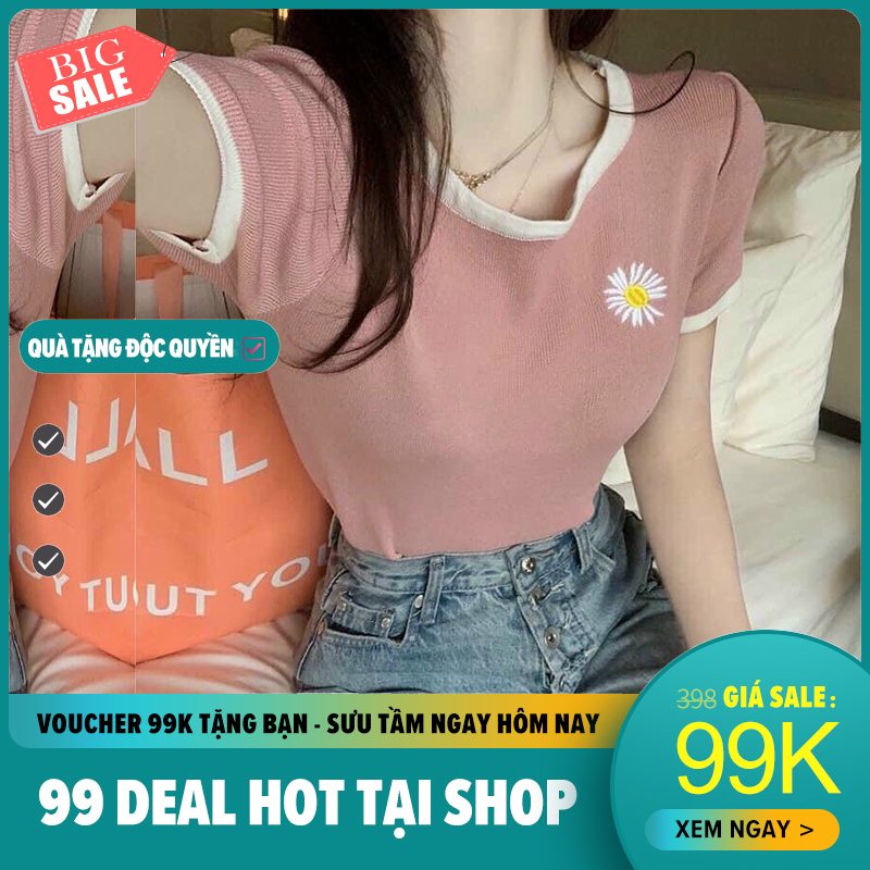 Áo thun nữ form croptop hoa cúc một thời mưa gió mtb