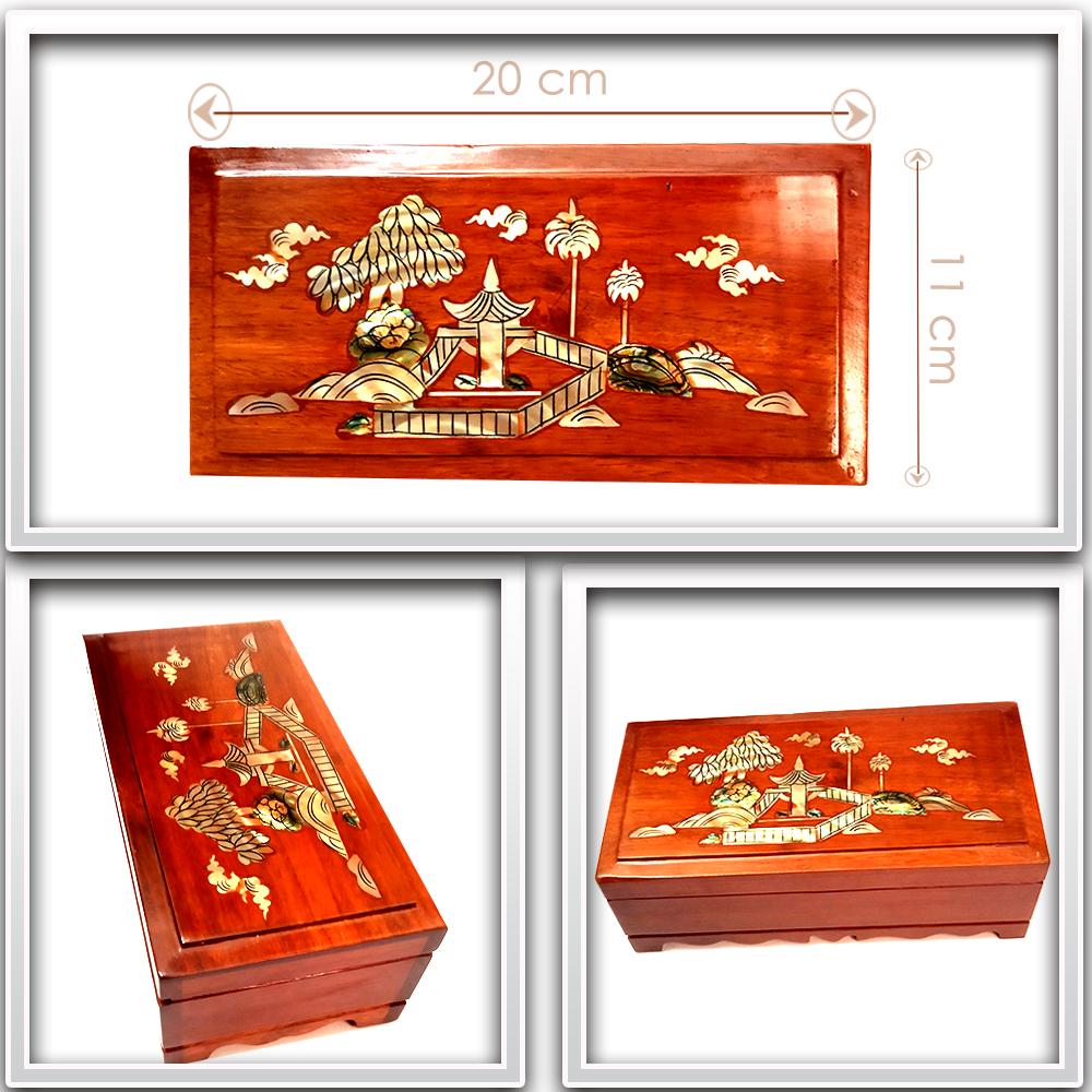 [HCM]Hộp đựng trang sức bằng gỗ cẩm phối gỗ hương hàng thủ công cao cấp và khảm trai hình Chùa Một Cột hợp phong thủy - Green Mart HCM