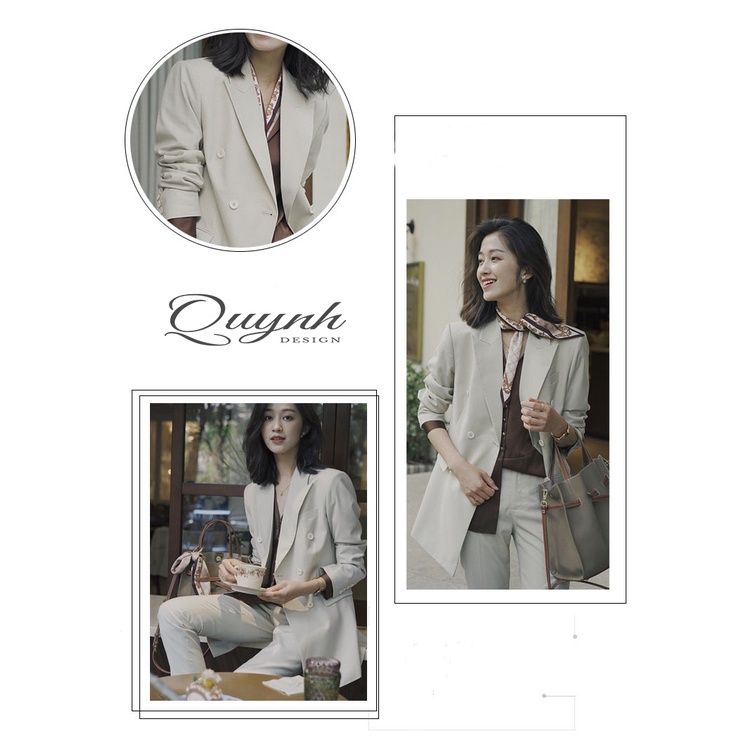 Set vest blazer nữ by Quynh Design dáng suông quần baggy