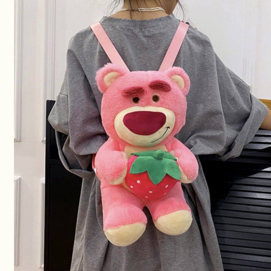 Balo gấu nhồi bông hình gấu dâu lotso dễ thương