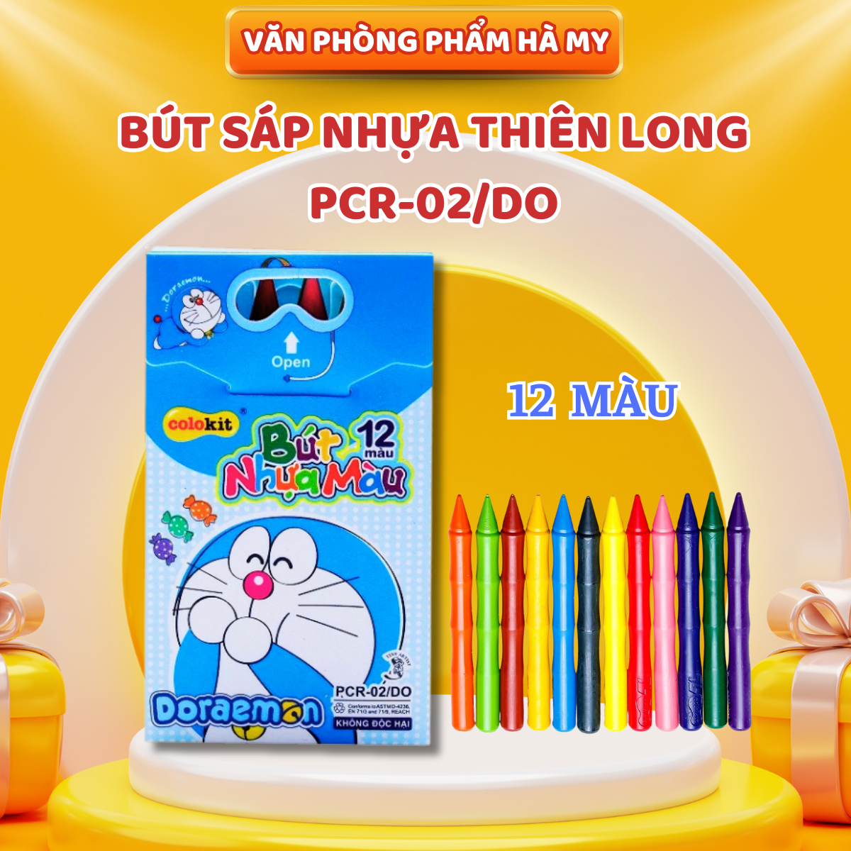Bút sáp nhựa 12 màu thiên long pcr-02/do