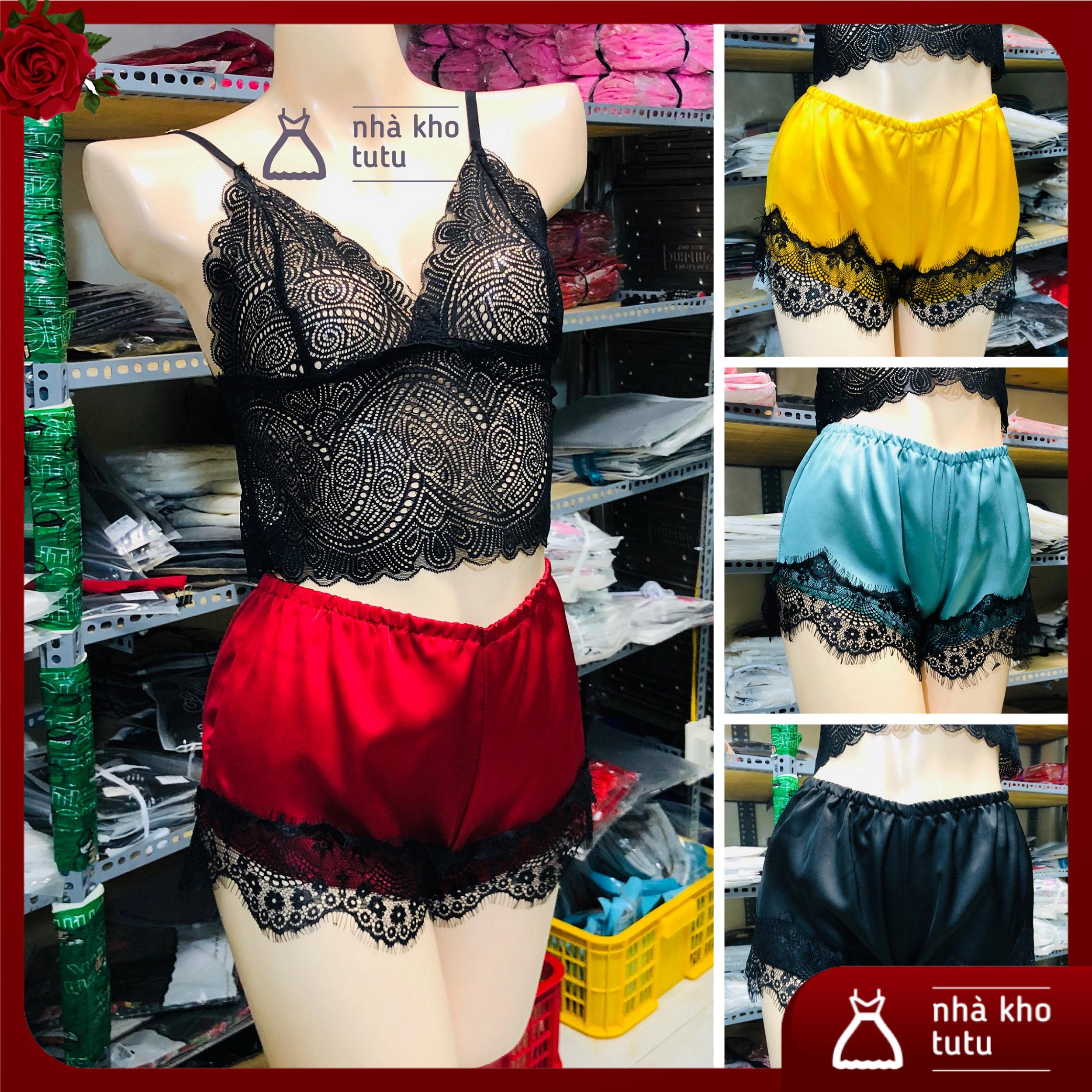 Bộ đồ ngủ satin lụa mix ren xịn xò S004