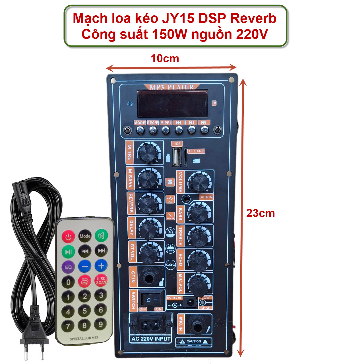 Mạch Loa Kéo JY15 DSP Reverb 150W Nguồn AC 220V – Bluetooth, USB, Karaoke Chuyên Nghiệp