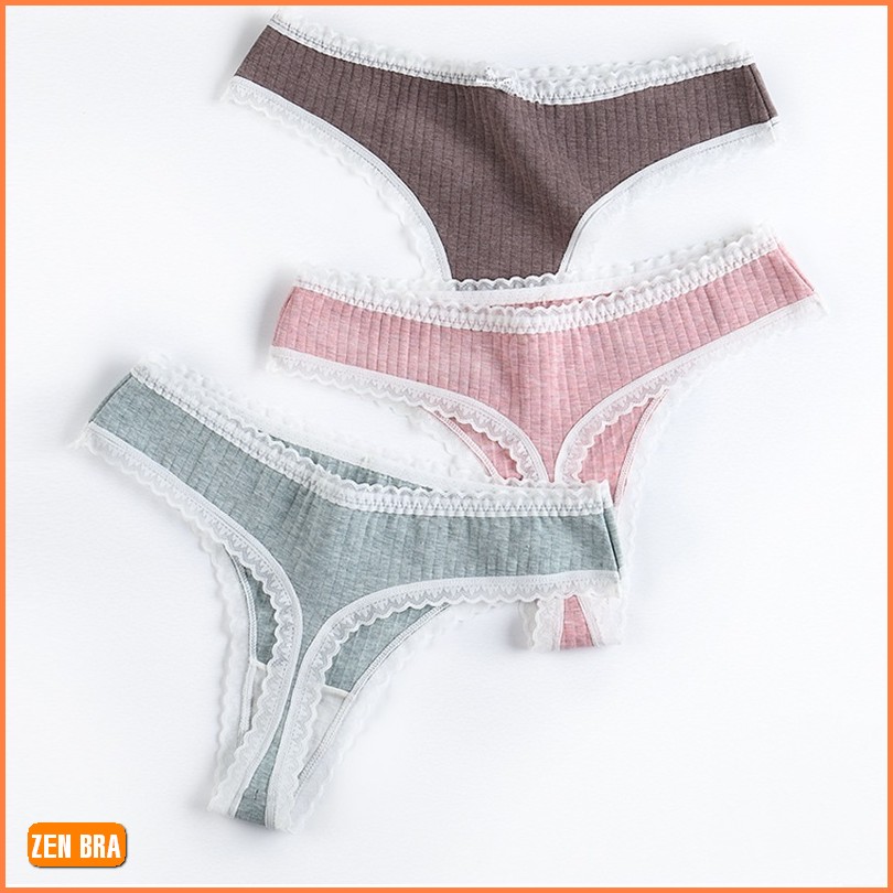 Quần lót lọt khe Tam giác viền ren quần lót nữ Zenbra sexy chất cotton Dâu tằm tự nhiên