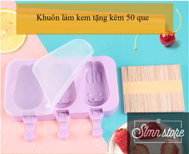 [HCM][Tặng Kèm 50 que gỗ] Khuôn silicon làm kem hình dáng siêu đáng yêu Khay nhựa hộp nhựa tạo hình làm kem tại nhà.